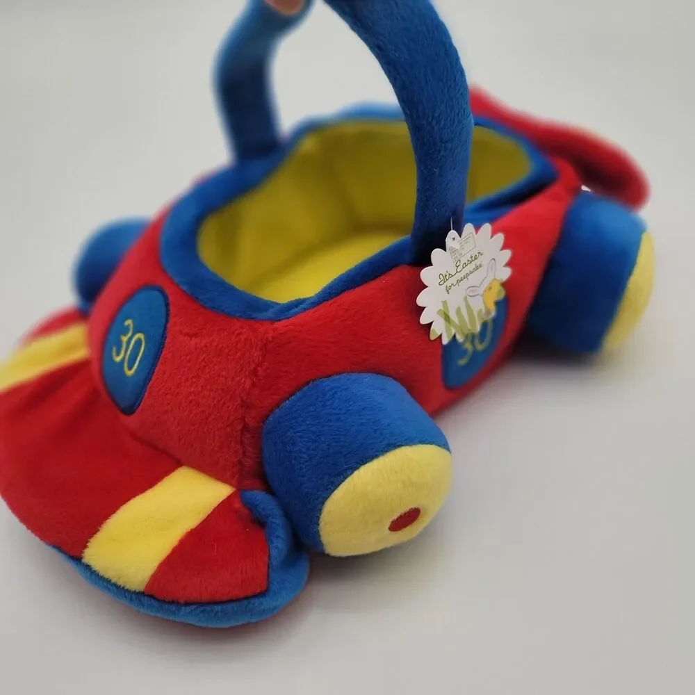Vintage 90s Colorful Kids 13” Inch Racecar #30 Plush Easter Basket. New With Tag